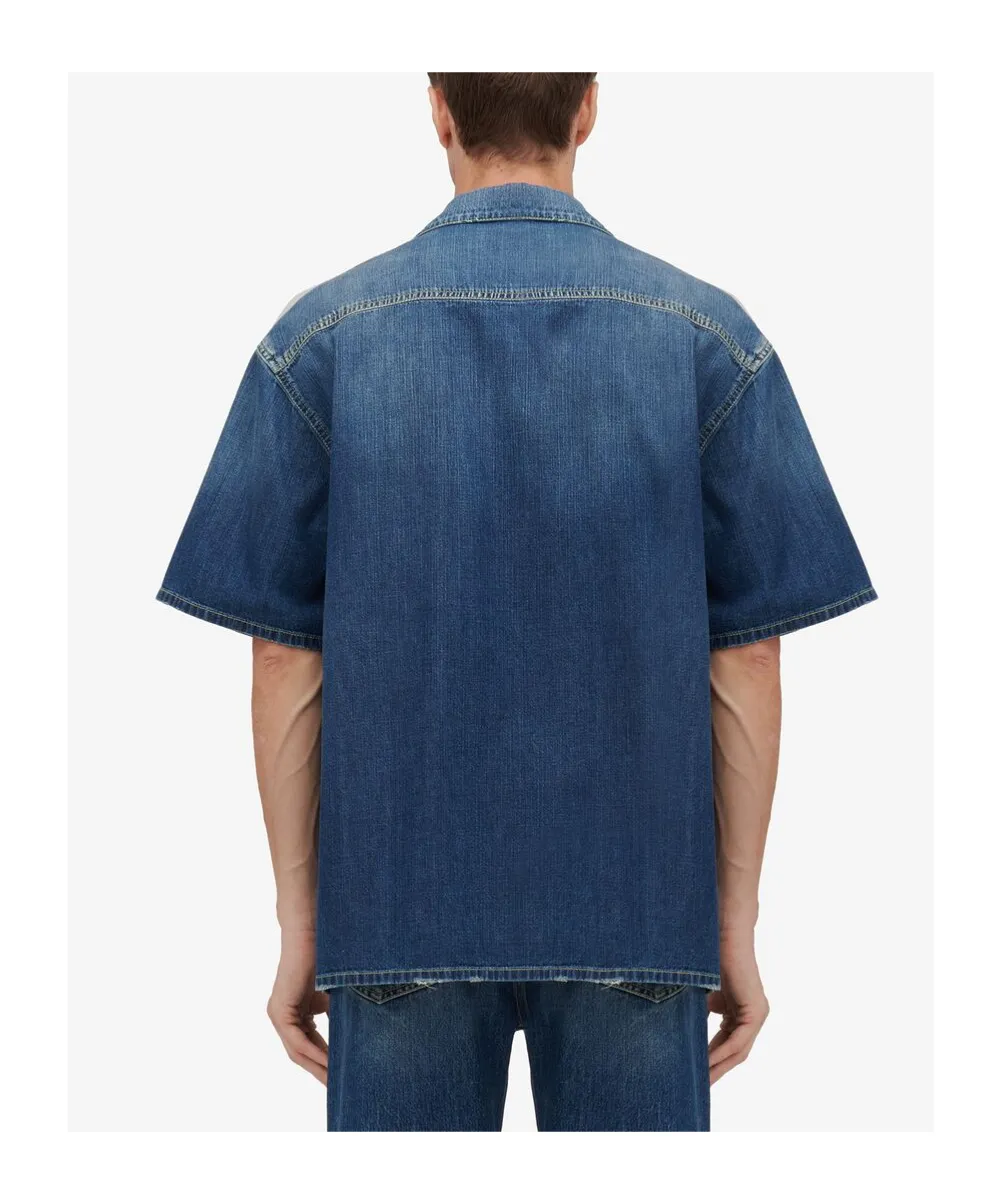 Collared Short-Sleeved Denim Shirt