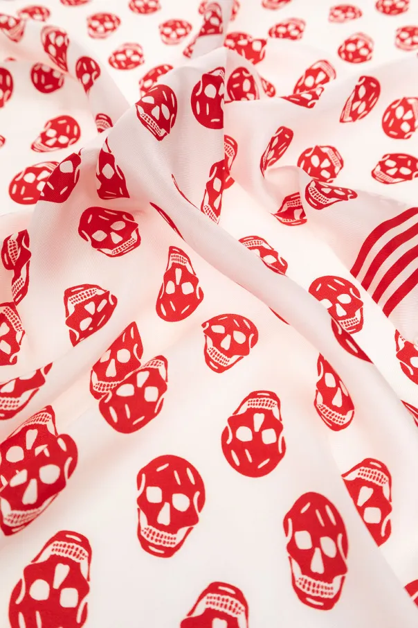 Skull-Printed Striped Edge Scarf