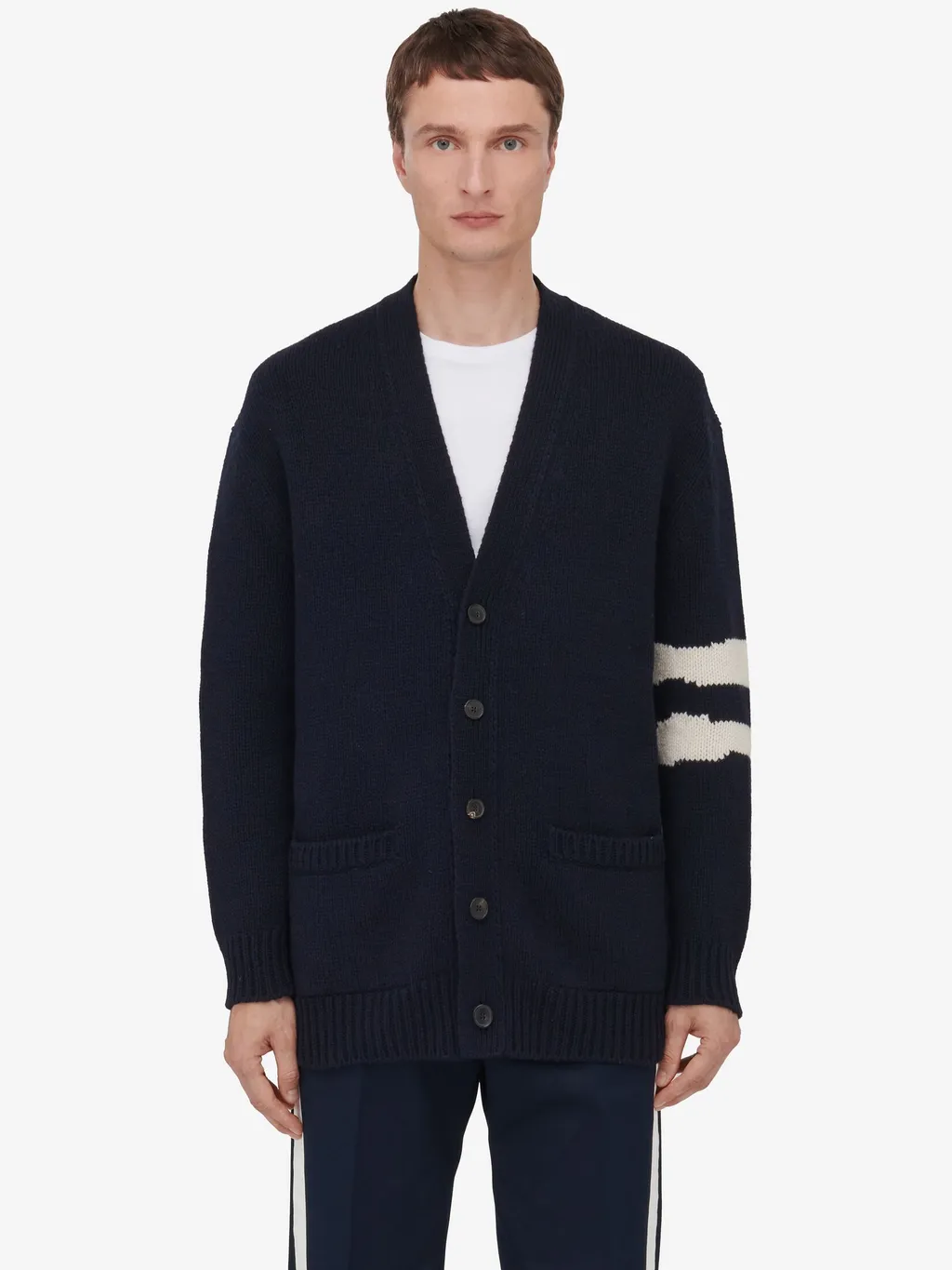 Skull Intarsia-Knit V-Neck Cardigan