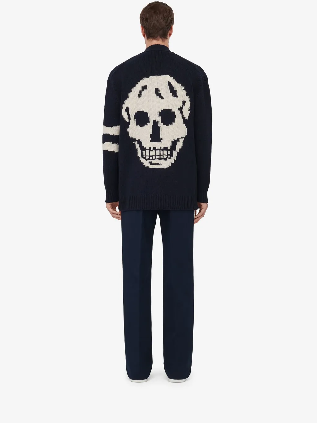 Skull Intarsia-Knit V-Neck Cardigan