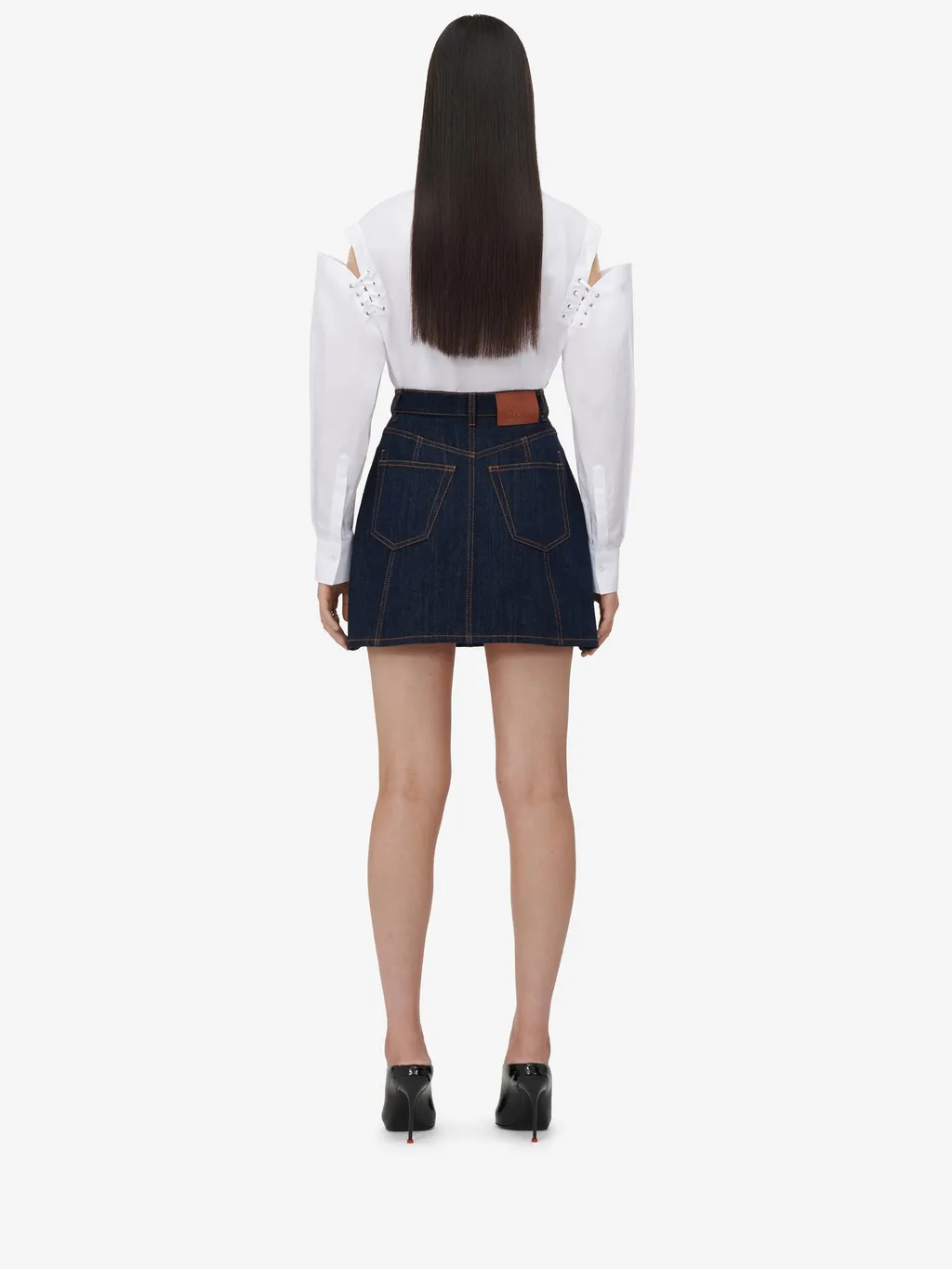 Lace-Detailed Denim Mini Skirt