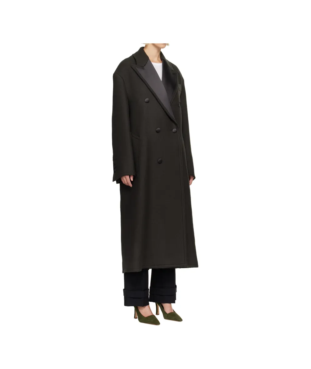 Wool Pleated Double-Breasted Coat