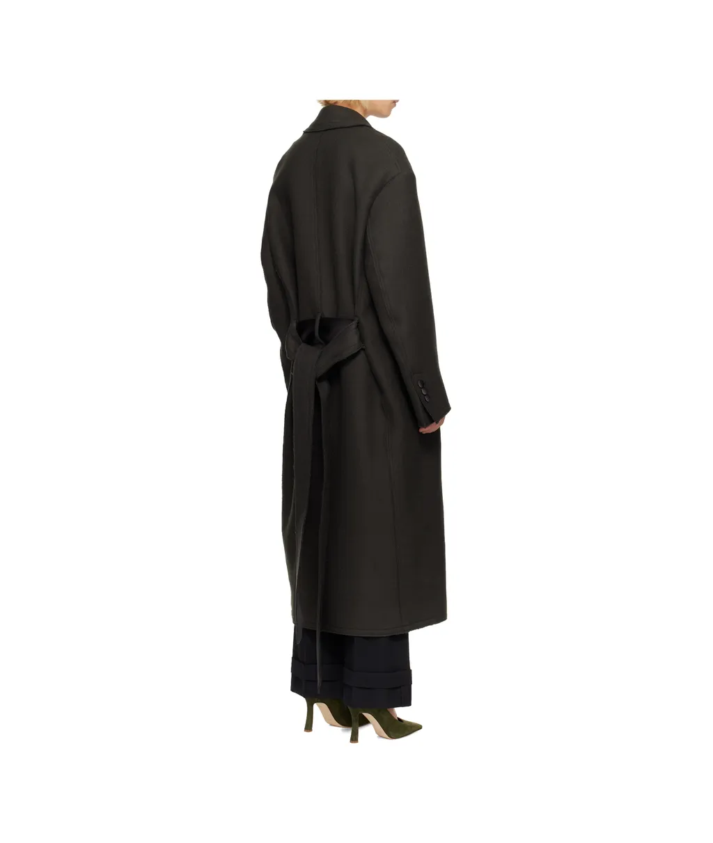 Wool Pleated Double-Breasted Coat