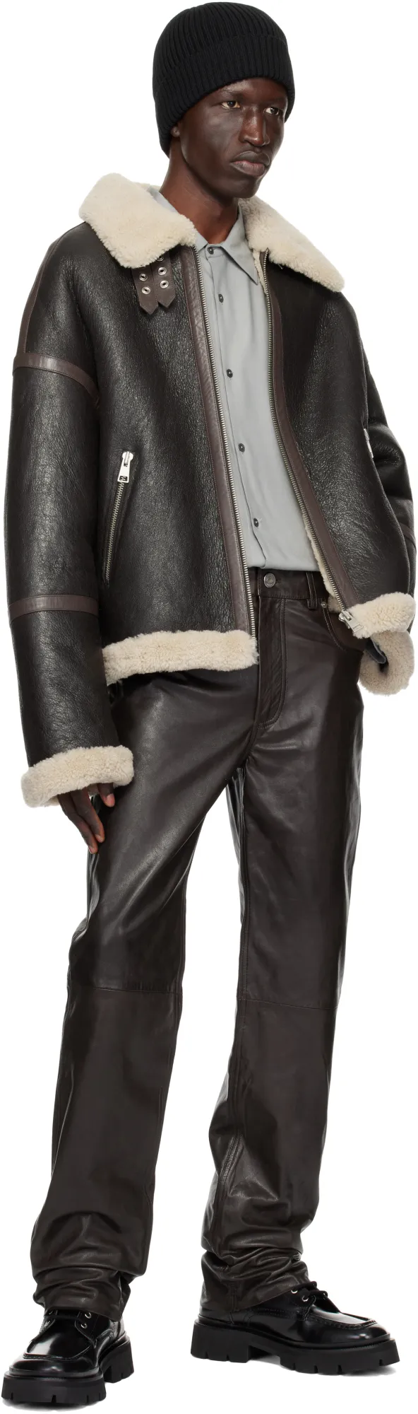 Long-Sleeved Leather Jacket