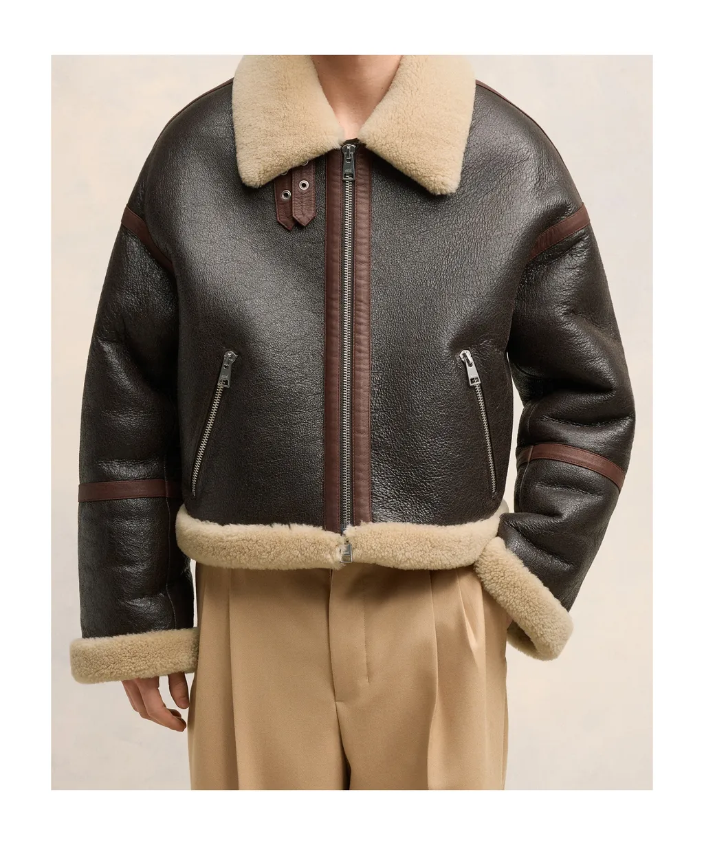 Long-Sleeved Leather Jacket
