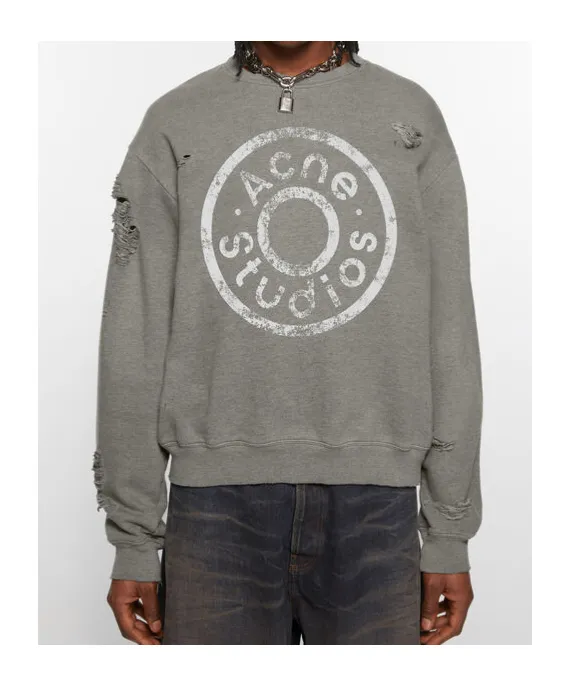 Logo Printed Distressed Sweatshirt