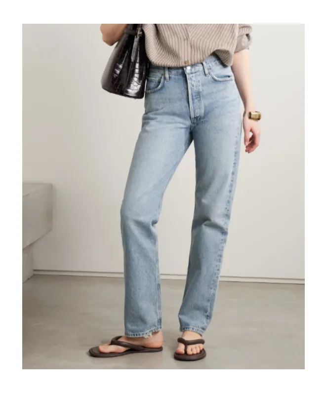 90's Pinch Waist Long High-Rise Straight-Leg Jeans
