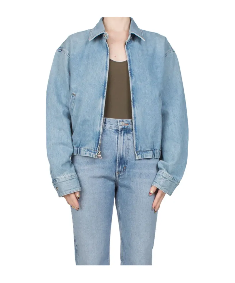 Nile Zip-Front Elastic-Waist Denim Jacket