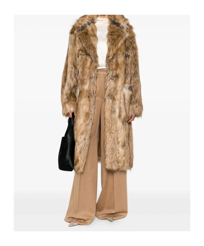 Button-Fastening Faux-Fur Coat