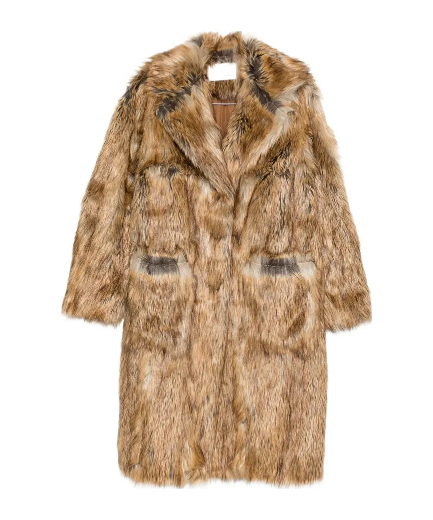 Button-Fastening Faux-Fur Coat