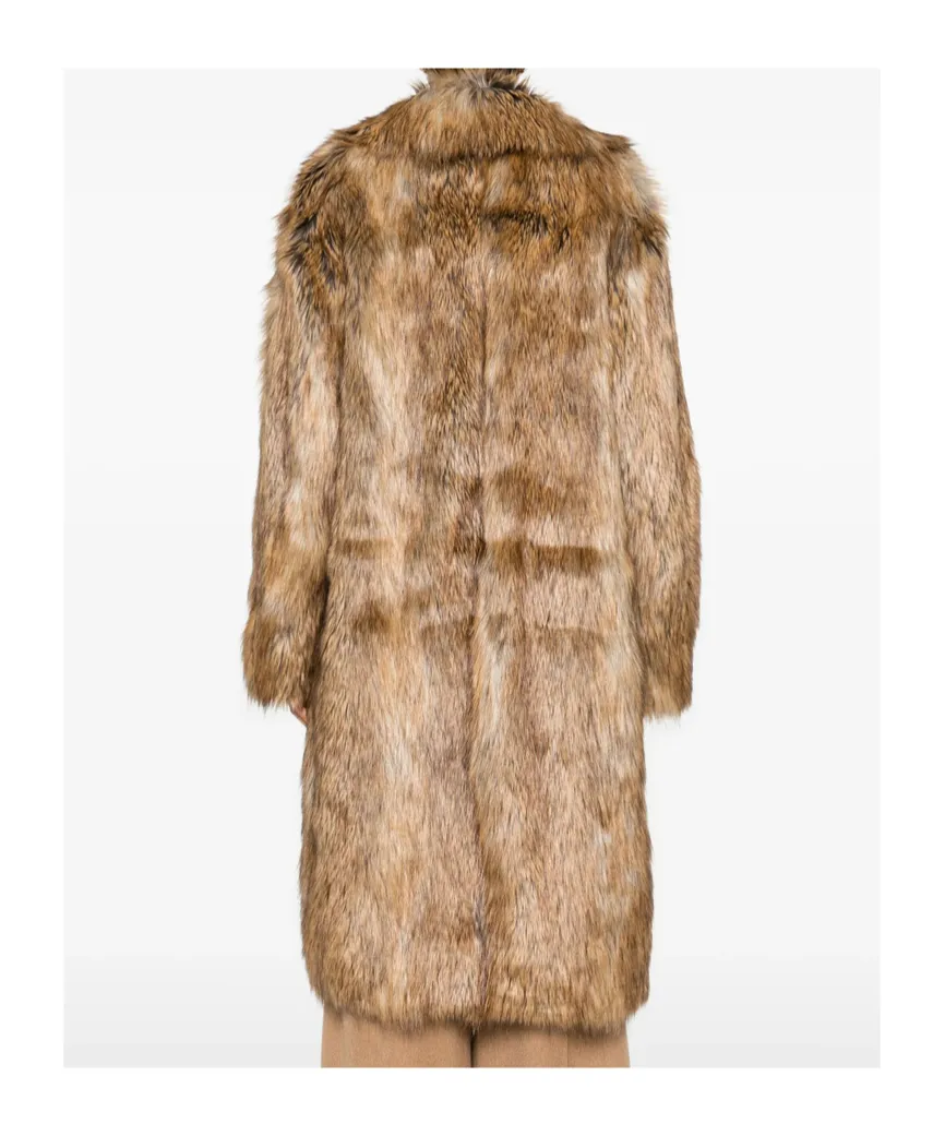 Button-Fastening Faux-Fur Coat