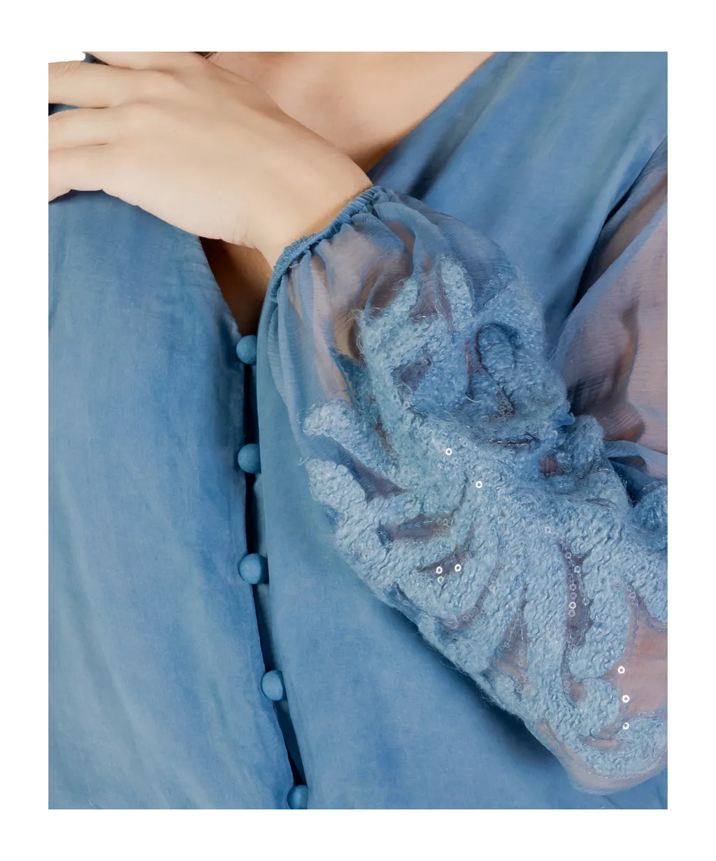 Embellished Balloon-Sleeve Top