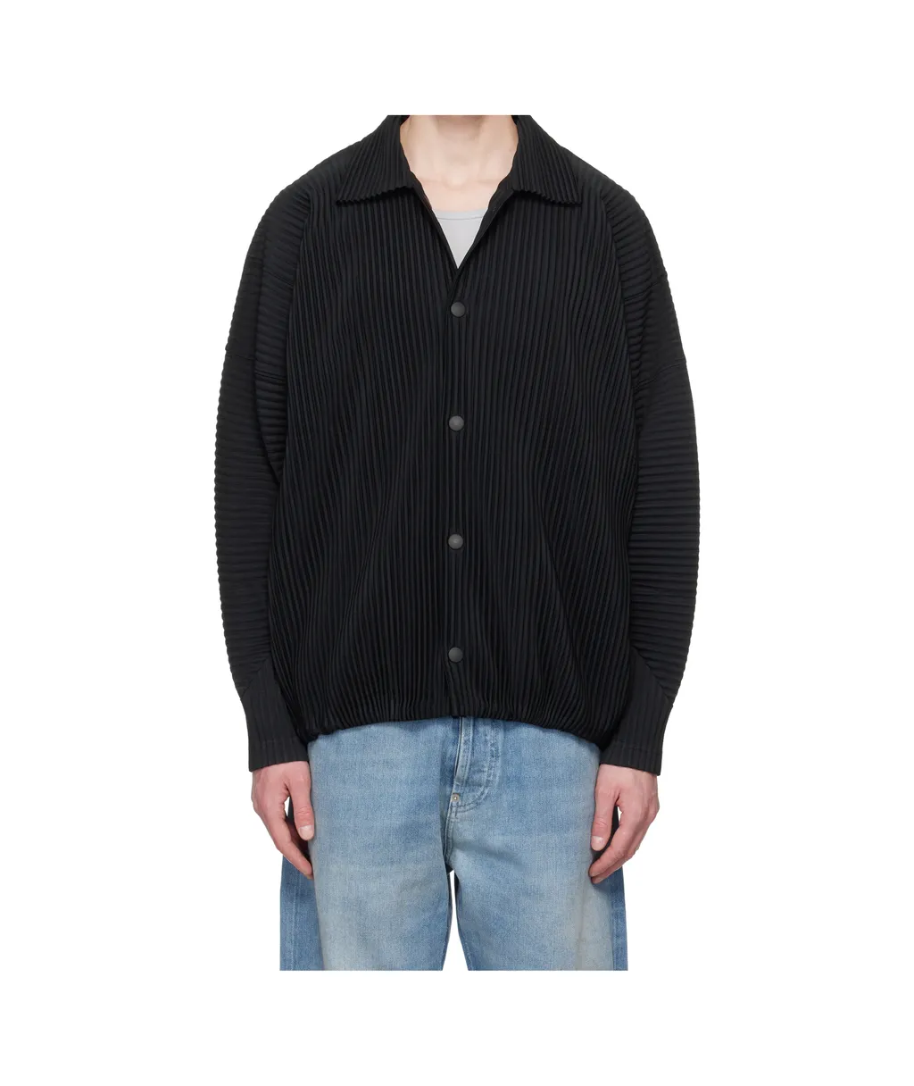 Pleated Button-Up Shirt