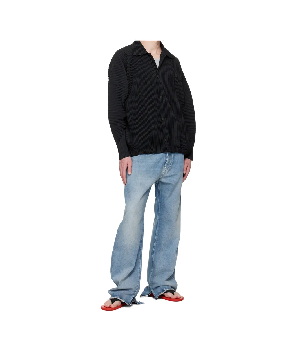 Pleated Button-Up Shirt