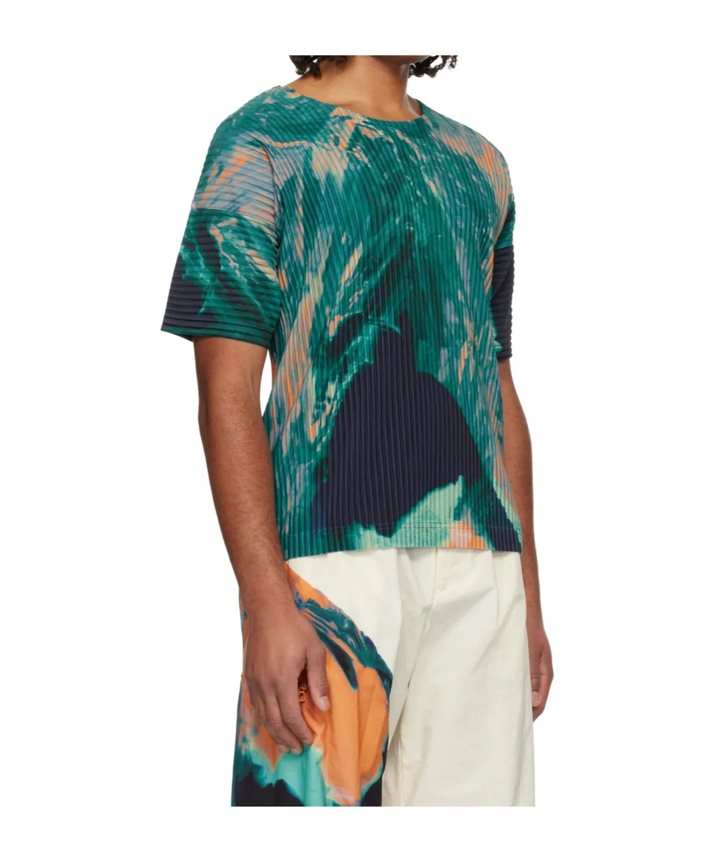 Agate-Print Pleated T-Shirt