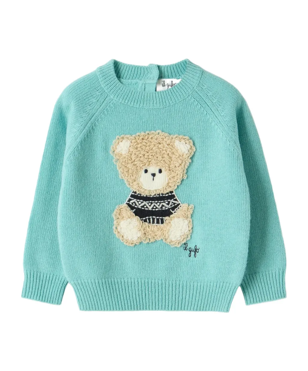 Bear-Appliqué Crew-Neck Sweater