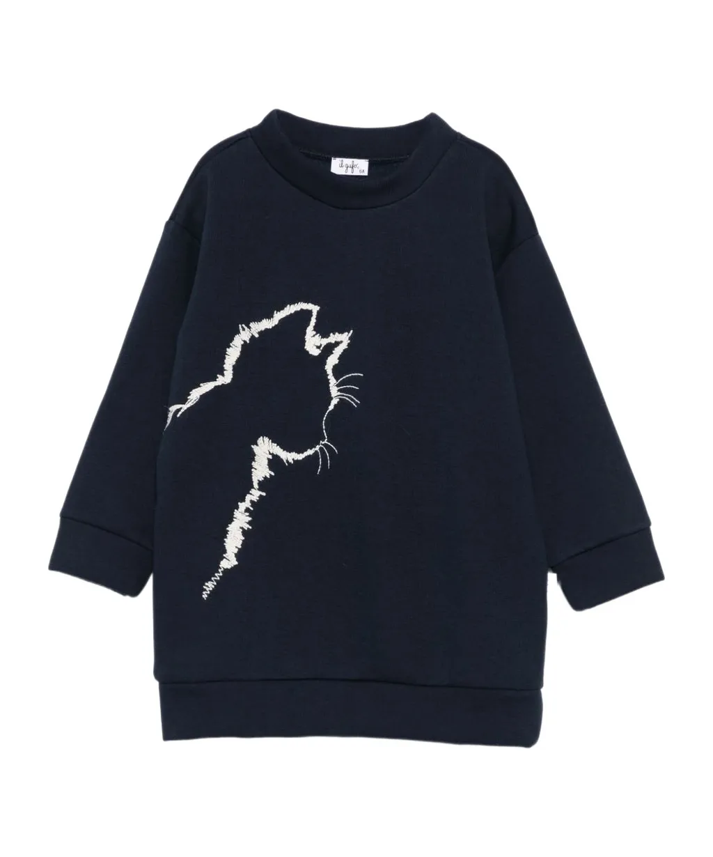 Cat-Embroidered Sweatshirt Dress
