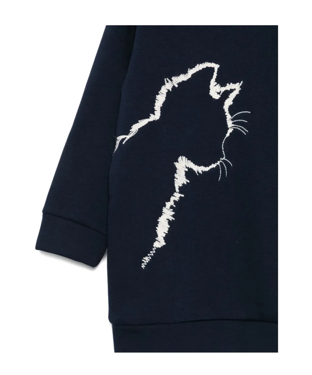 Cat-Embroidered Sweatshirt Dress