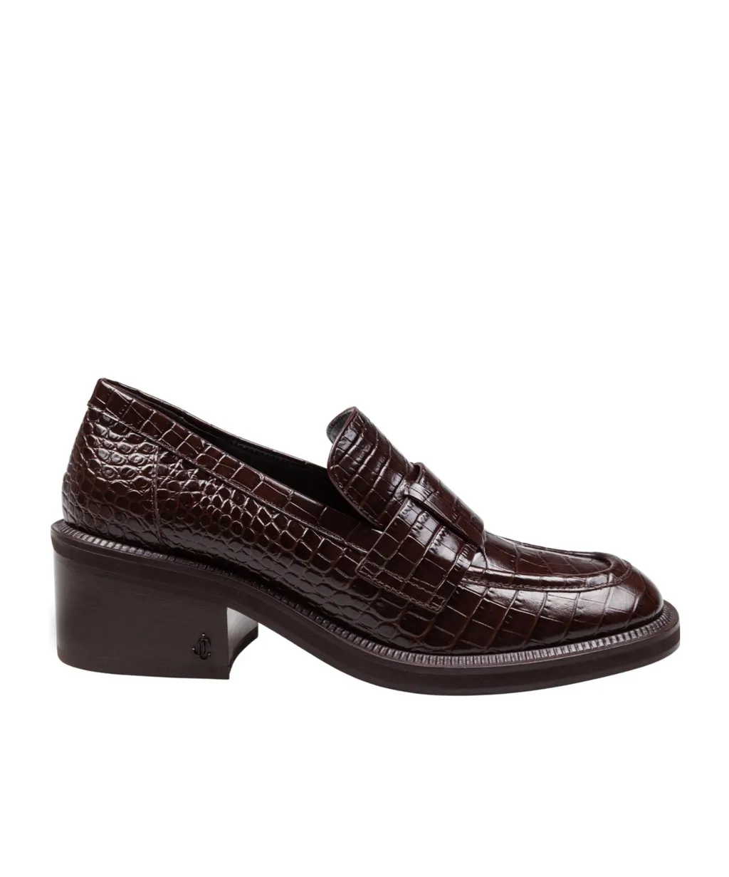 Tylor Crocodile-Effect Leather Loafer Pumps