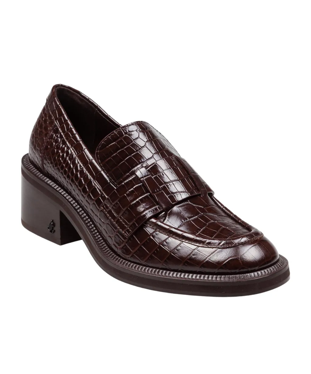 Tylor Crocodile-Effect Leather Loafer Pumps