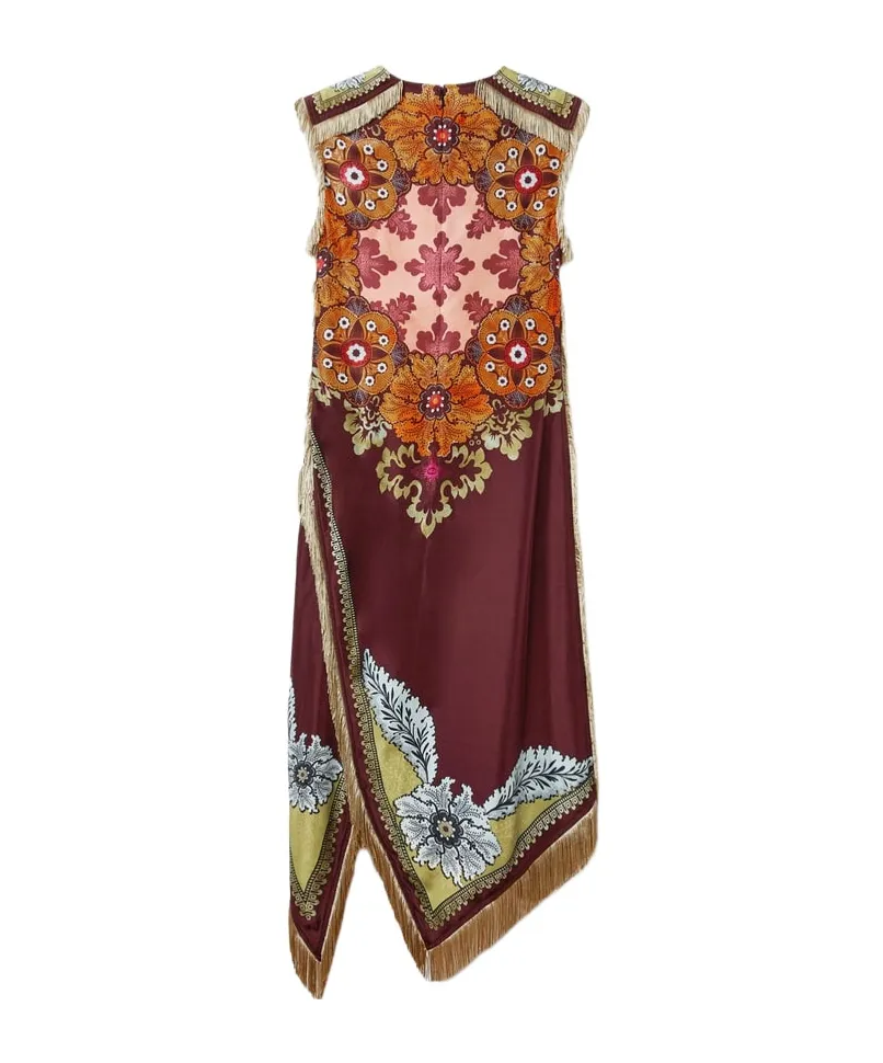 Floral-Print Fringe Asymmetric Day Dress