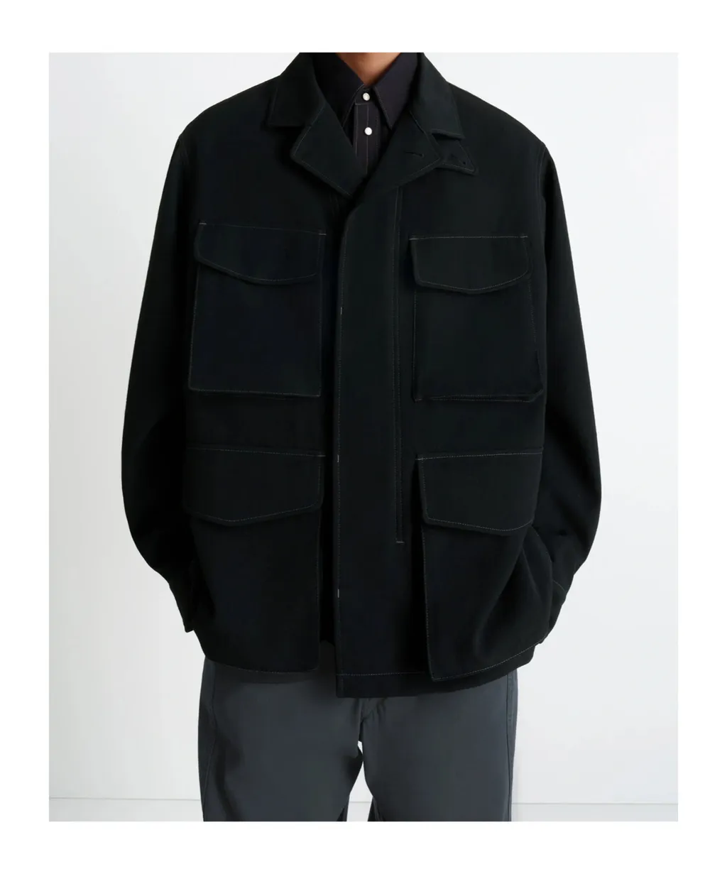Long-Sleeved Buttoned-Cuff Pocket Overshirt
