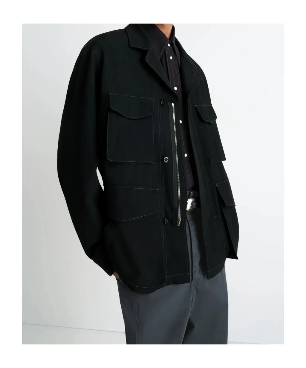 Long-Sleeved Buttoned-Cuff Pocket Overshirt