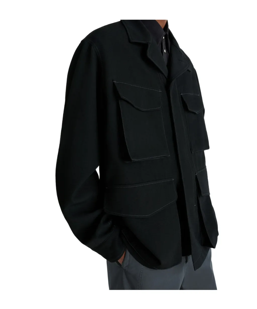 Long-Sleeved Buttoned-Cuff Pocket Overshirt