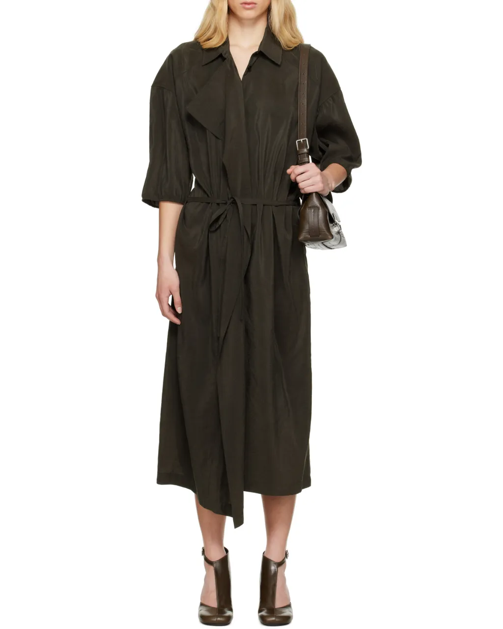 Asymmetric Tied Waist Maxi Shirt Dress
