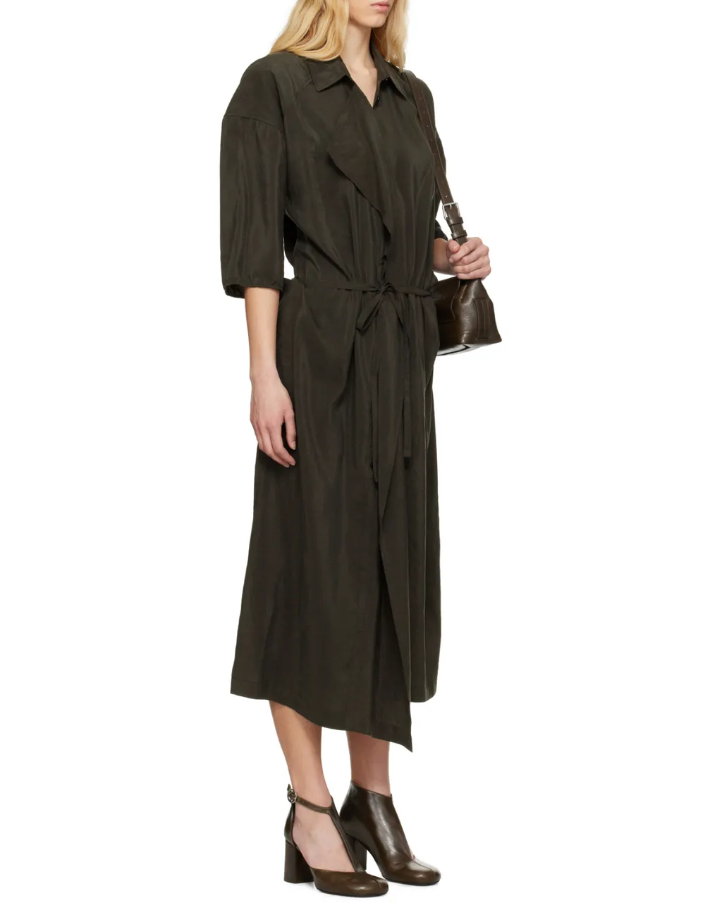 Asymmetric Tied Waist Maxi Shirt Dress