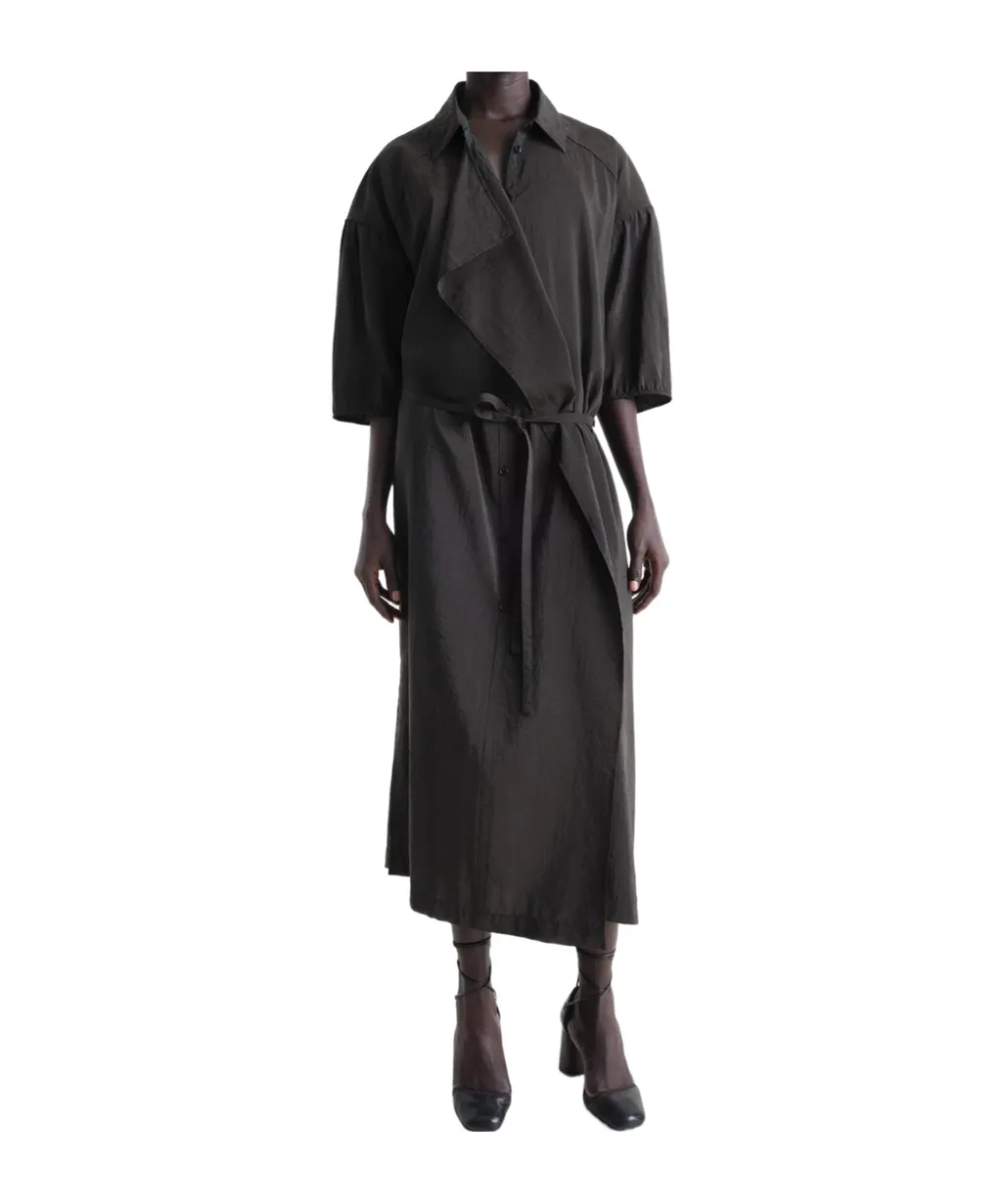 Asymmetric Tied Waist Maxi Shirt Dress