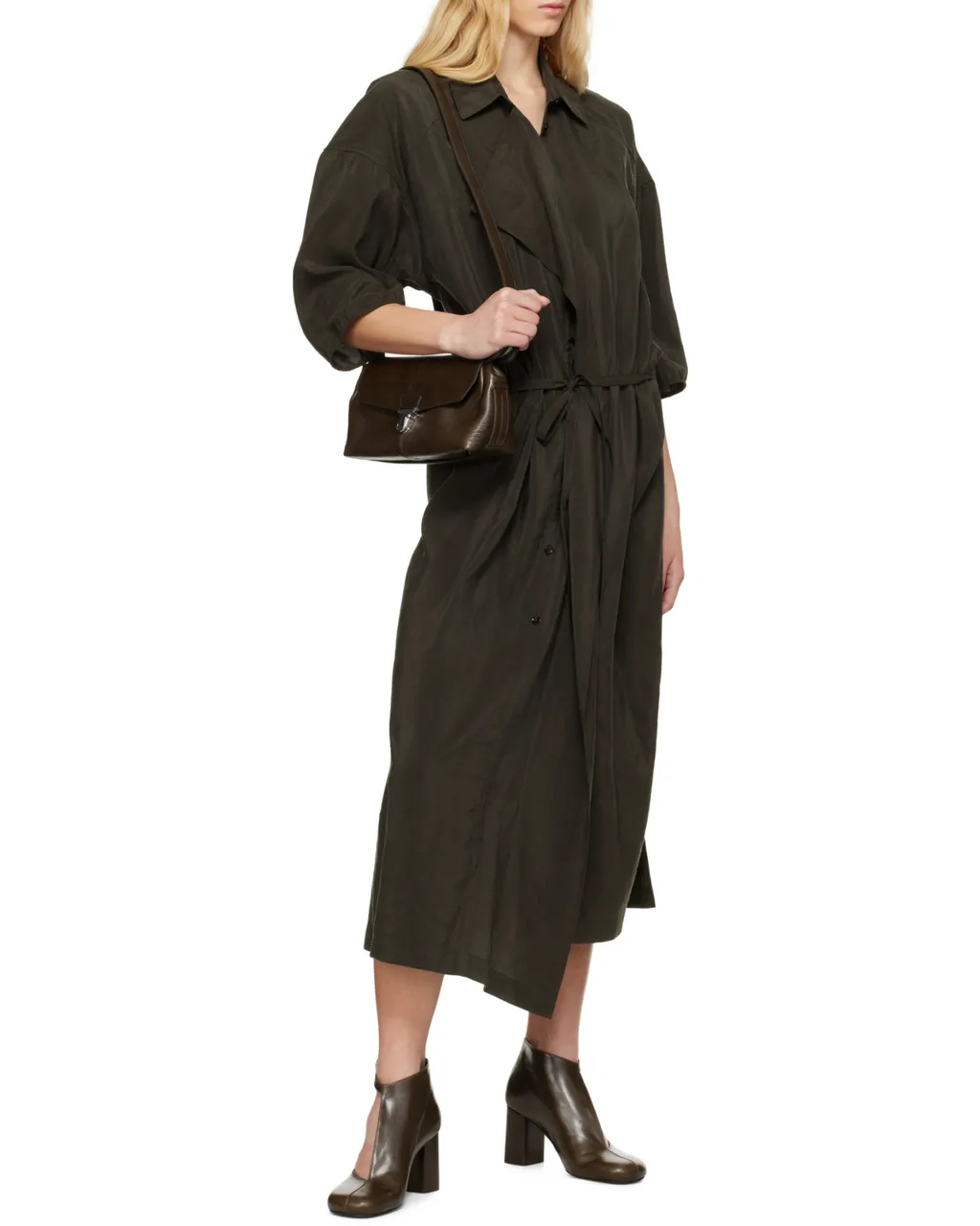 Asymmetric Tied Waist Maxi Shirt Dress