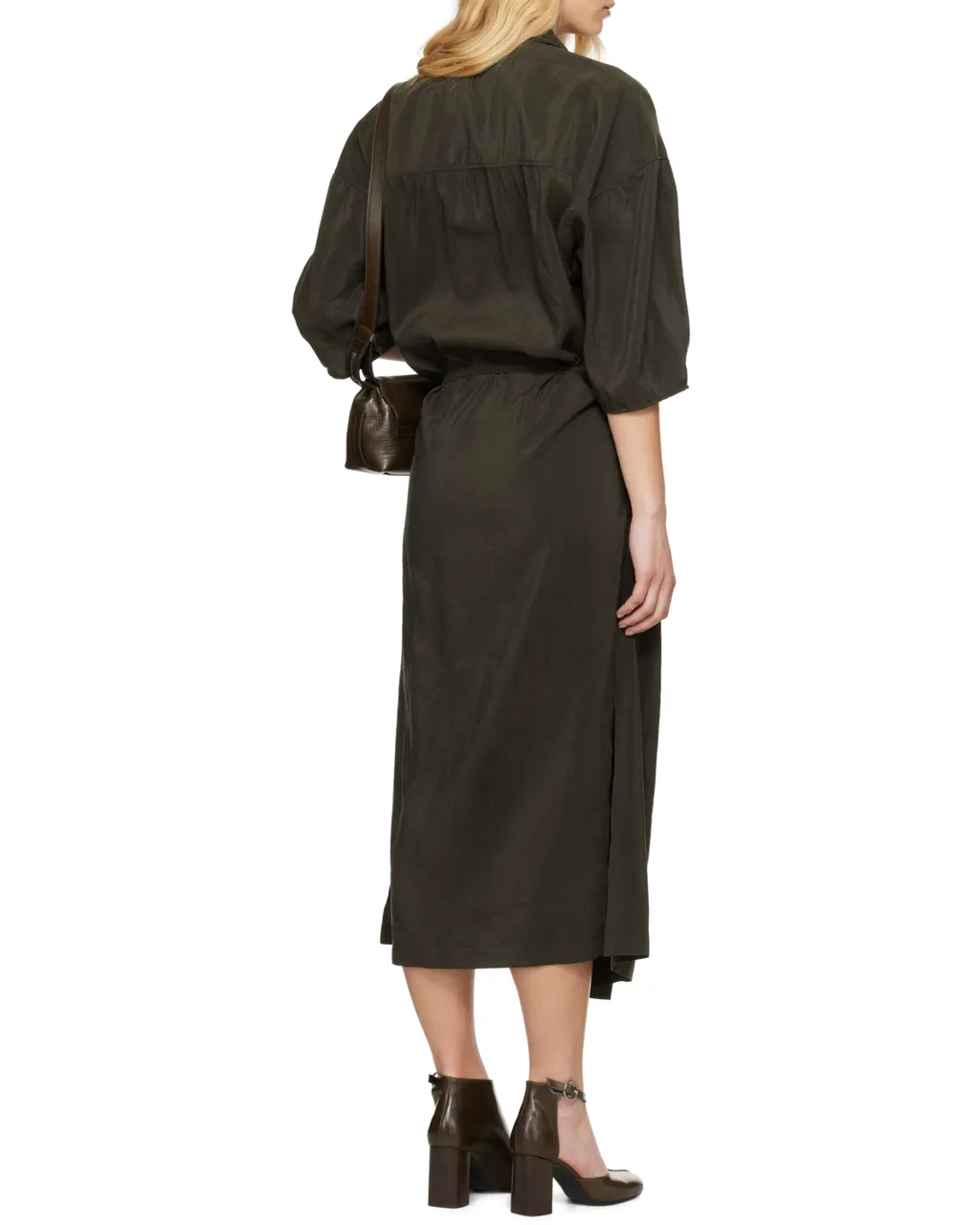 Asymmetric Tied Waist Maxi Shirt Dress