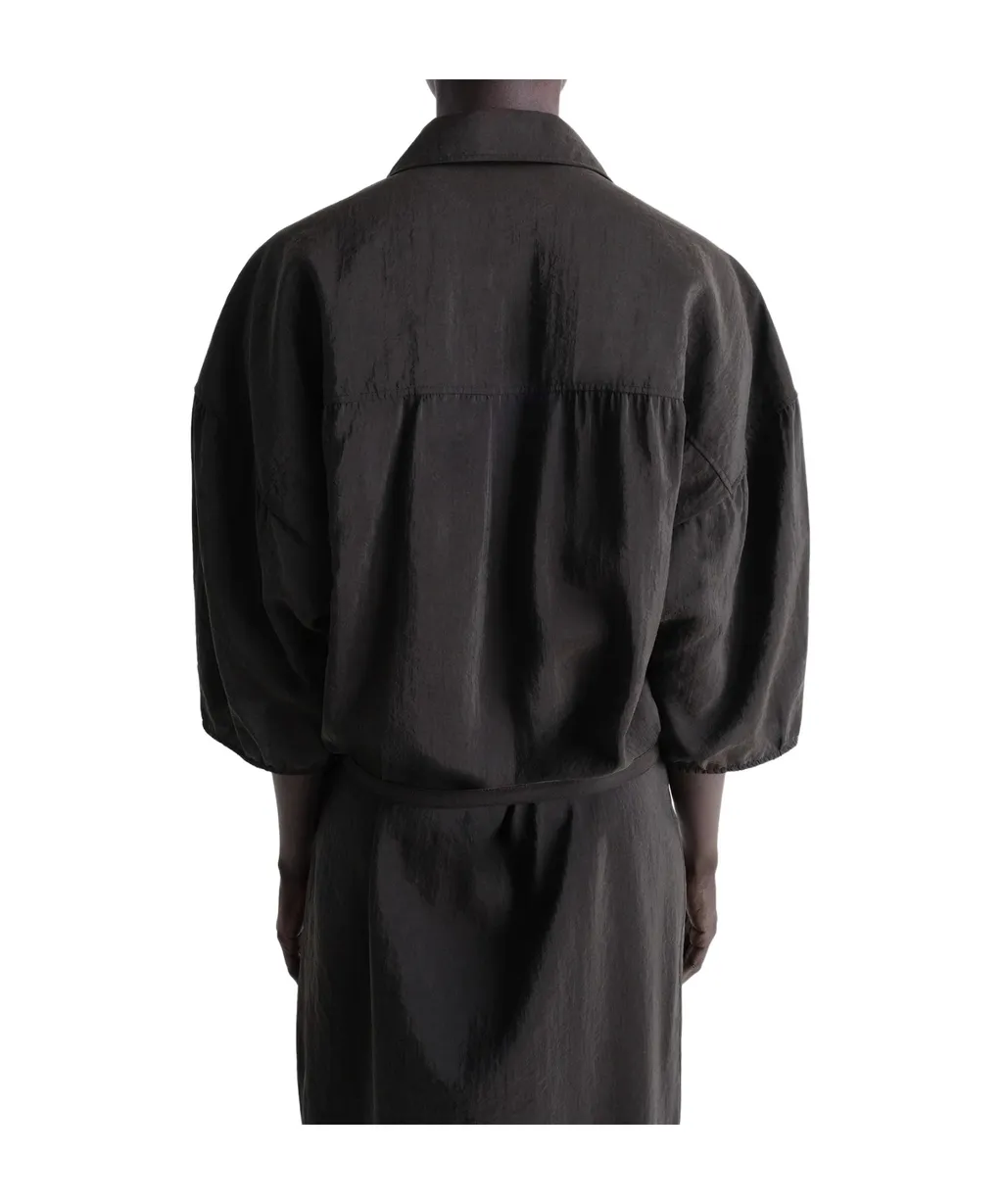 Asymmetric Tied Waist Maxi Shirt Dress