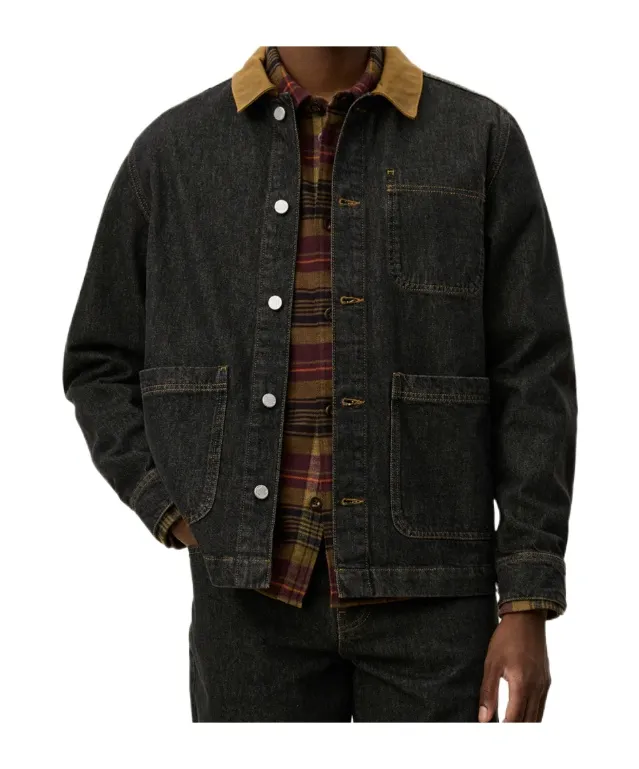 Contrast-Collar Denim Shirt Jacket