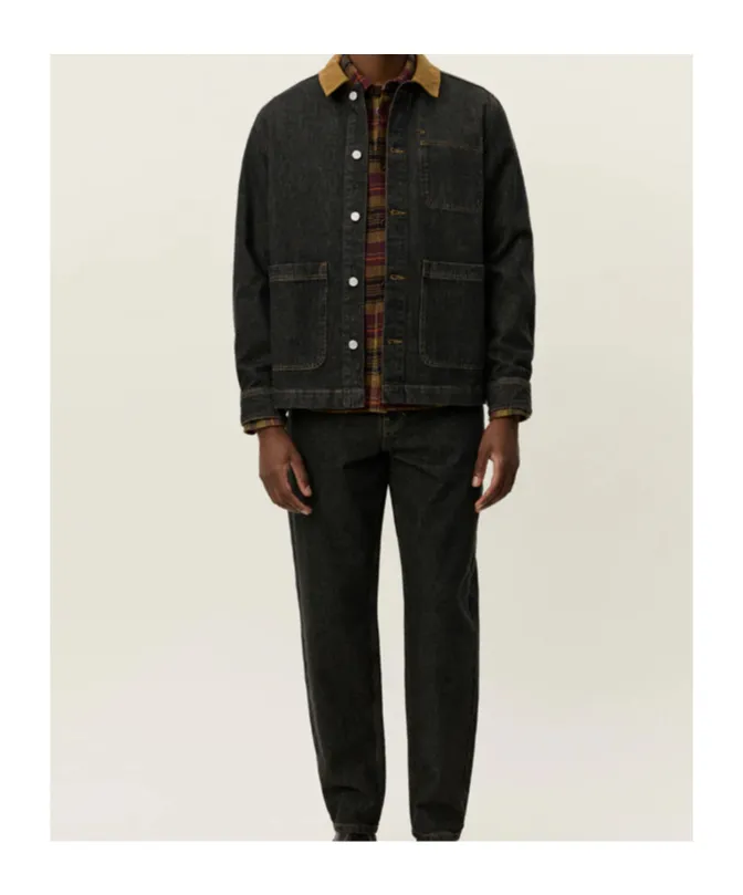 Contrast-Collar Denim Shirt Jacket