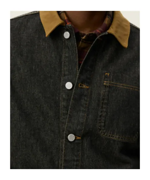 Contrast-Collar Denim Shirt Jacket