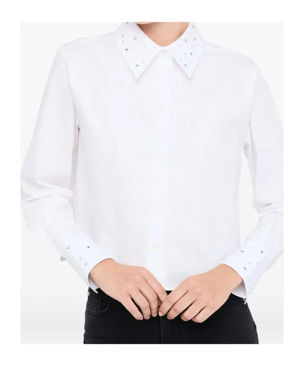 Rhinestone-Embellished Collar Shirt