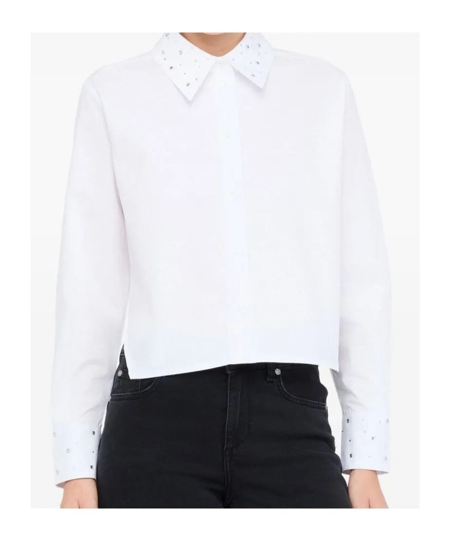 Rhinestone-Embellished Collar Shirt