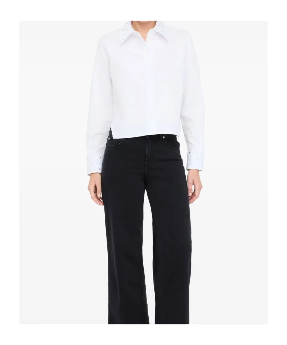Rhinestone-Embellished Collar Shirt