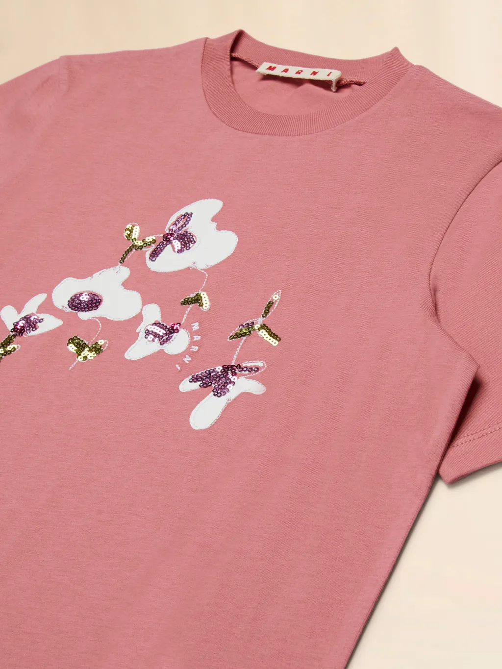Cotton T-Shirt With Sequin Ninfee Print