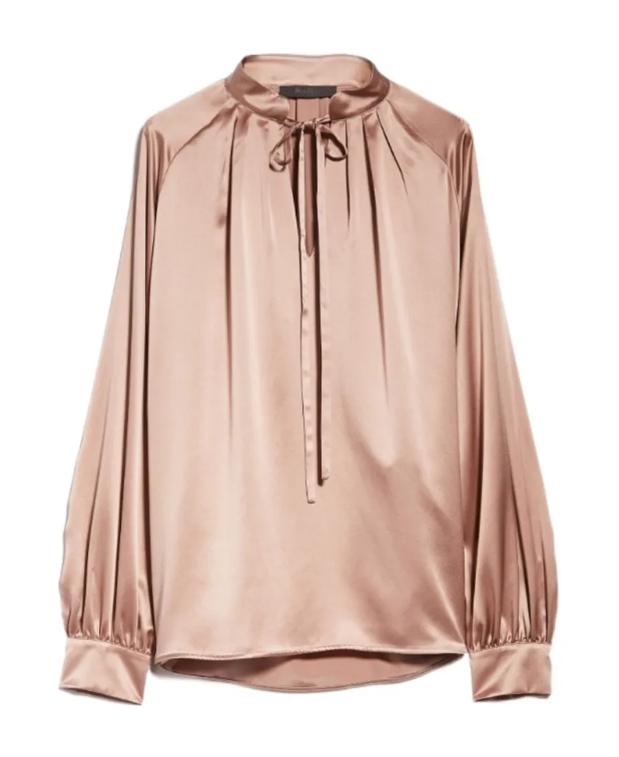 Pleat-Detail Silk Satin Blouse