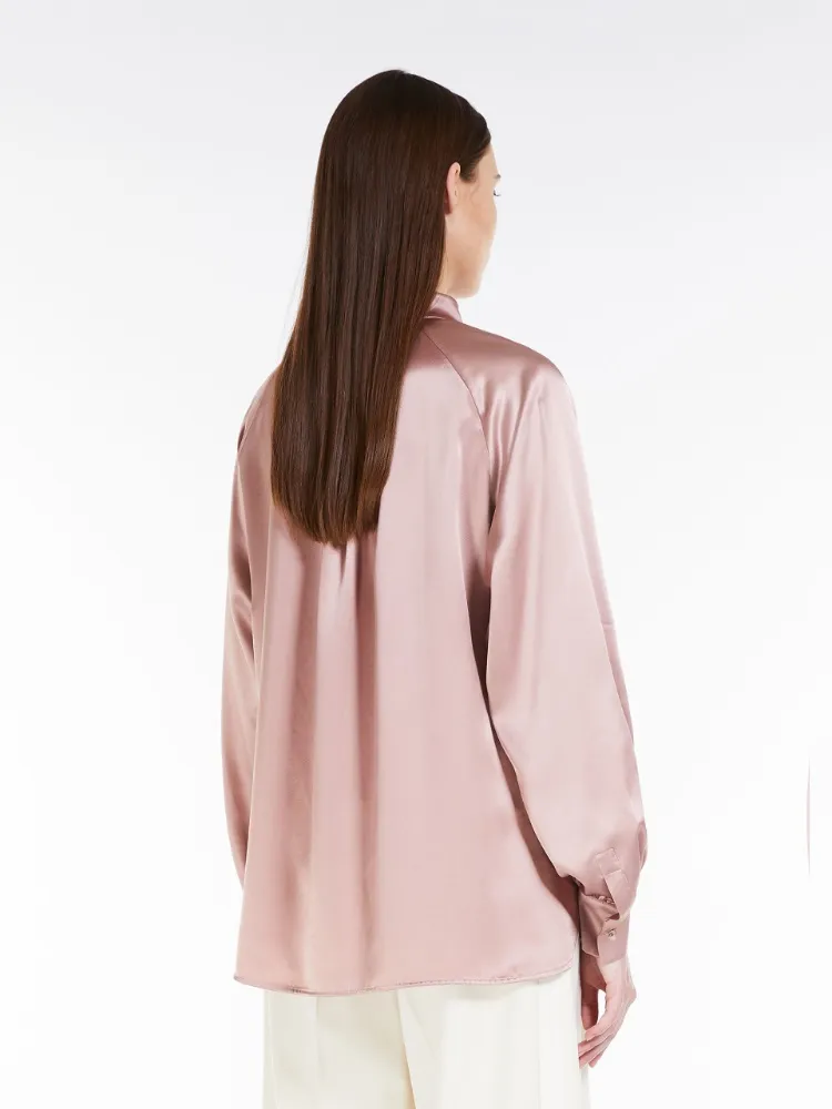 Pleat-Detail Silk Satin Blouse