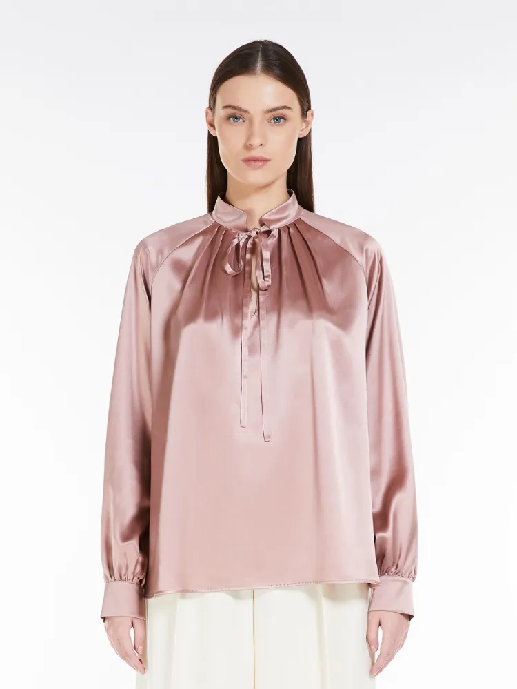 Pleat-Detail Silk Satin Blouse