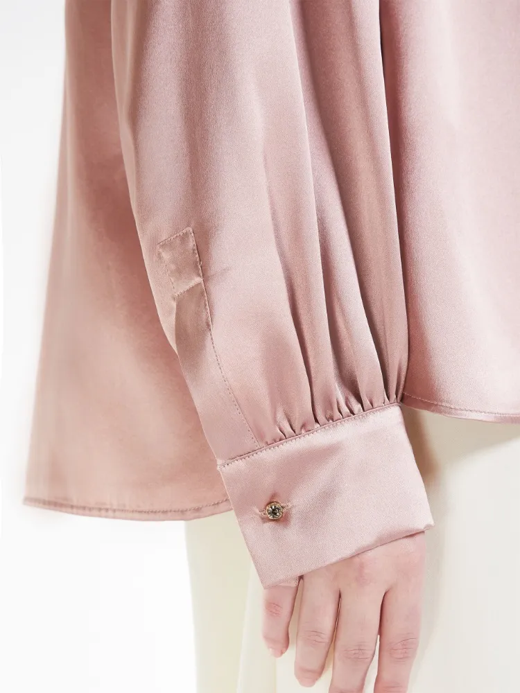 Pleat-Detail Silk Satin Blouse