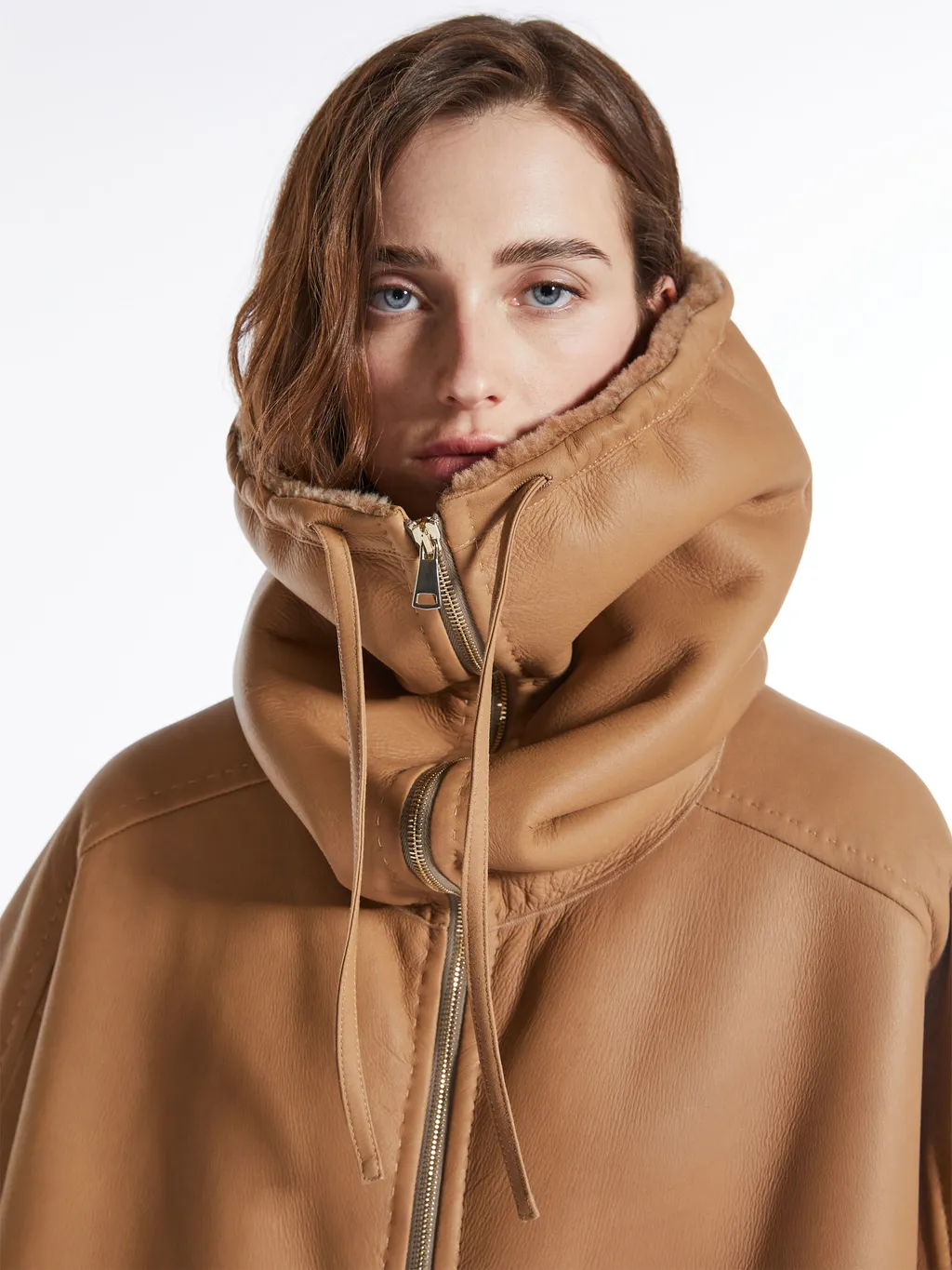 Shearling-Trim Cape Coat