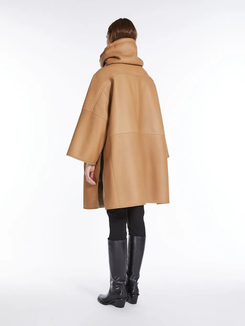 Shearling-Trim Cape Coat