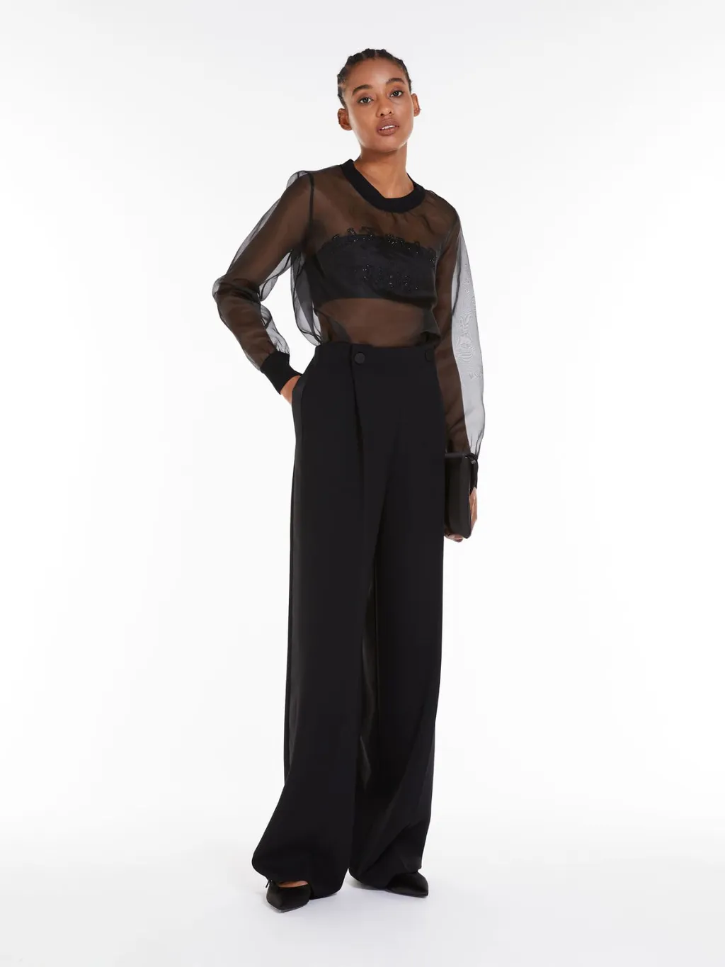 Satin-Finish Tailored Wide-Leg Trousers
