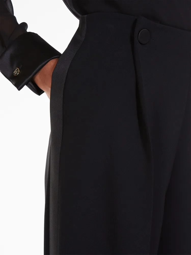 Satin-Finish Tailored Wide-Leg Trousers