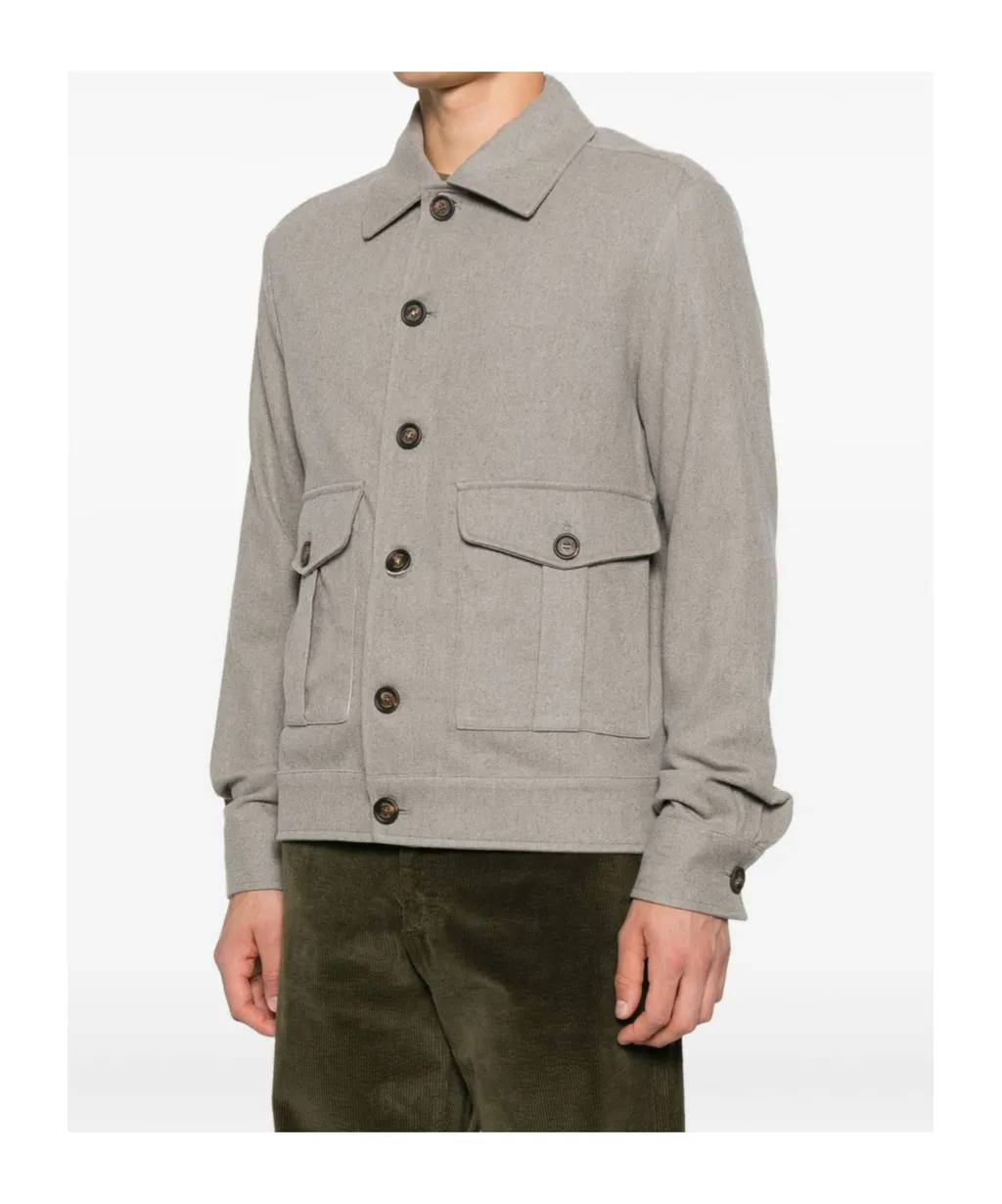 Button-Fastening Flap-Pocket Jacket